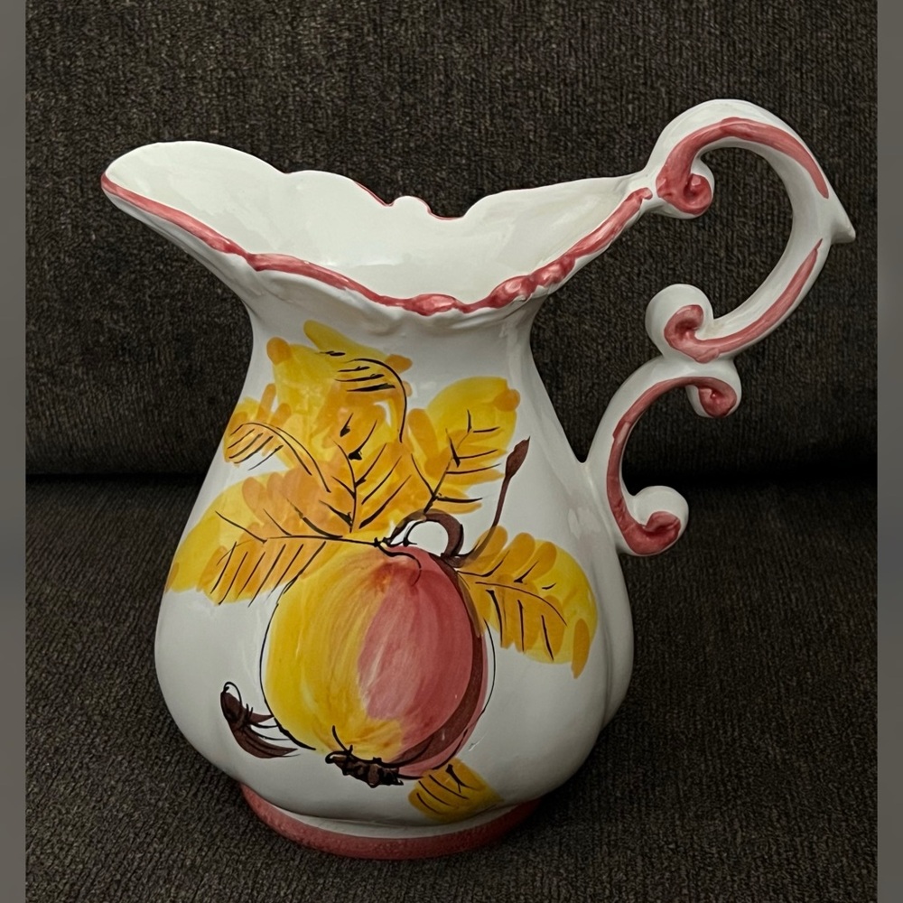 Vintage Norleans Italian Hand-painted Autumn Theme Ceramic Pitcher